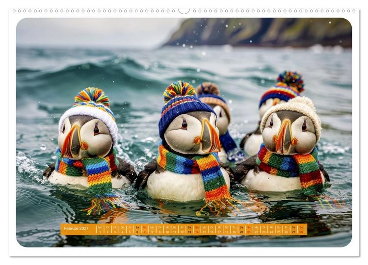 Produktbild: Lustige Papageientaucher (hochwertiger Premium Wandkalender 2027 DIN A2 quer), Kunstdruck in Hochglanz