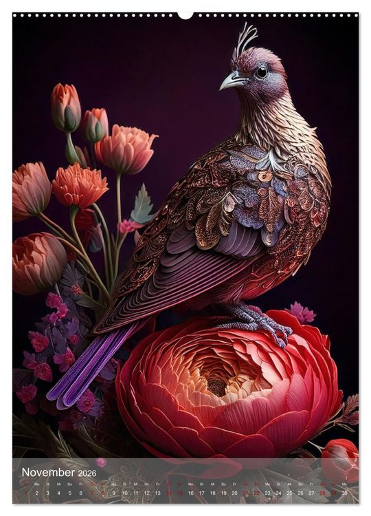 Produktbild: Exotische Harmonie - Paradiesv&ouml;gel und Blumenpracht (hochwertiger Premium Wandkalender 2026 DIN A2 hoch), Kunstdruck in Hochglanz