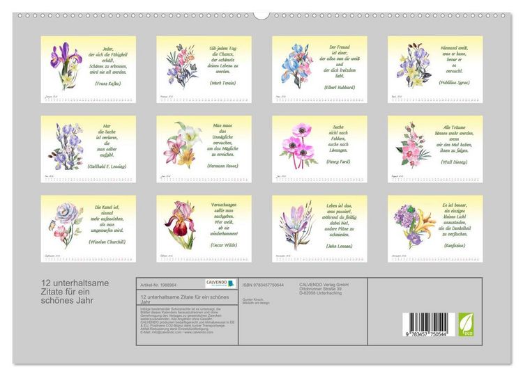 Produktbild: 12 unterhaltsame Zitate f&uuml;r ein sch&ouml;nes Jahr (hochwertiger Premium Wandkalender 2026 DIN A2 quer), Kunstdruck in Hochglanz