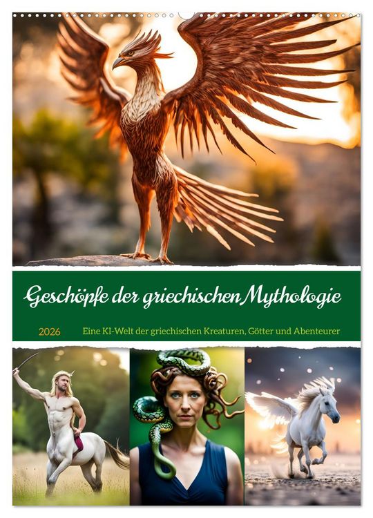 Produktbild: Gesch&ouml;pfe der griechischen Mythologie - Eine KI-Welt der griechischen G&ouml;tter, Kreaturen und Abenteurer (Wandkalender 2026 DIN A2 hoch), CALVENDO Monatskalender