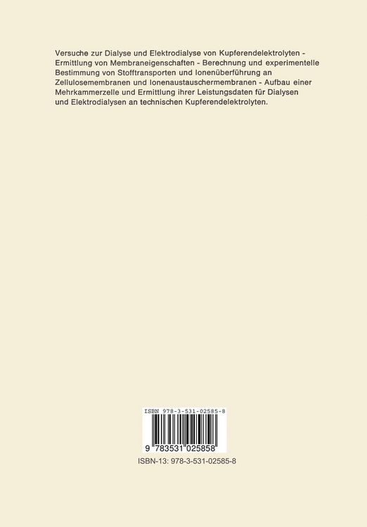 Produktbild: Aufarbeitung von Kupferendelektrolyten durch Dialyse und Elektrodialyse