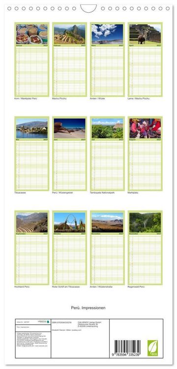 Produktbild: Familienplaner 2027 - Per&uacute;. Impressionen mit 5 Spalten (Wandkalender, 21 x 45 cm) CALVENDO