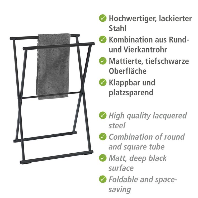 Produktbild: Handtuchst&auml;nder Mod. Lava Schwarz matt, platzsparend klappbar