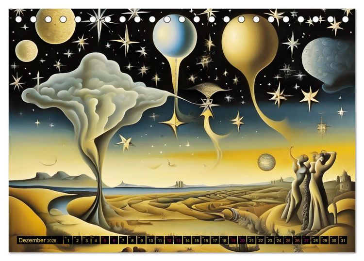 Produktbild: Erde, Sonne, Mond und Sterne Surrealistische Kunstwerke (Tischkalender 2026 DIN A5 quer), CALVENDO Monatskalender