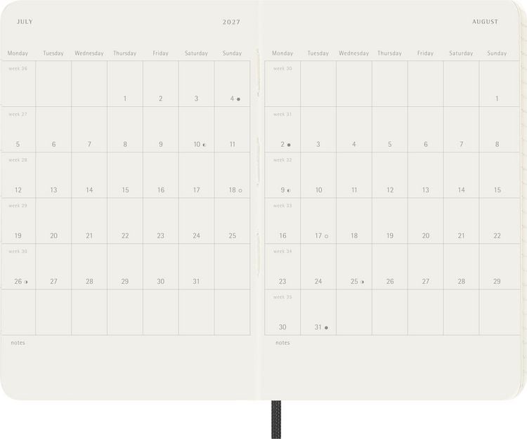 Produktbild: Moleskine 18 Monate Wochenkalender 2026/2027, P/A6, 1 Wo = 1 Seite, Rechts Linierte Seite, Weicher Einband, Schwarz