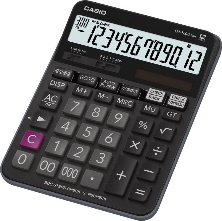 Produktbild: Casio DJ-120DPLUS Tischrechner Schwarz Display (Stellen): 12 solarbetrieben, batteriebetrieben (B x H x T) 144 x 34.6 x 192 mm