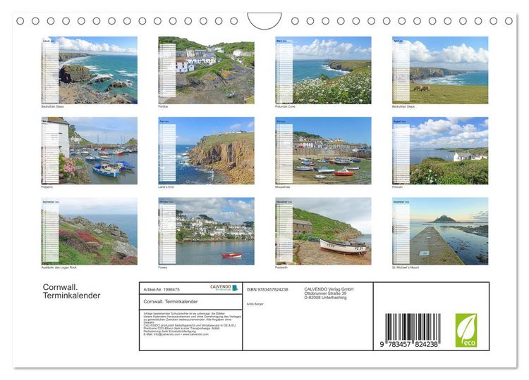 Produktbild: Cornwall. Terminkalender (Wandkalender 2026 DIN A4 quer), CALVENDO Monatskalender
