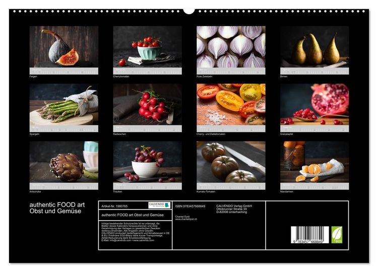 Produktbild: authentic FOOD art Obst und Gem&uuml;se (hochwertiger Premium Wandkalender 2026 DIN A2 quer), Kunstdruck in Hochglanz