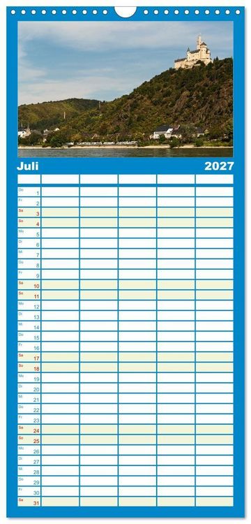 Produktbild: Familienplaner 2027 - Oberes Mittelrheintal Sehnsuchtsziel f&uuml;r Romantiker mit 5 Spalten (Wandkalender, 21 x 45 cm) CALVENDO