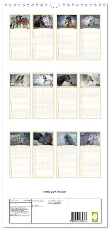 Produktbild: Familienplaner 2027 - Pferde zum Tr&auml;umen mit 5 Spalten (Wandkalender, 21 x 45 cm) CALVENDO