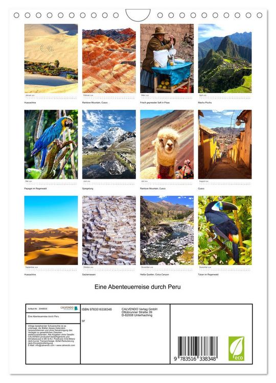 Produktbild: Eine Abenteuerreise durch Peru (Wandkalender 2026 DIN A4 hoch), CALVENDO Monatskalender