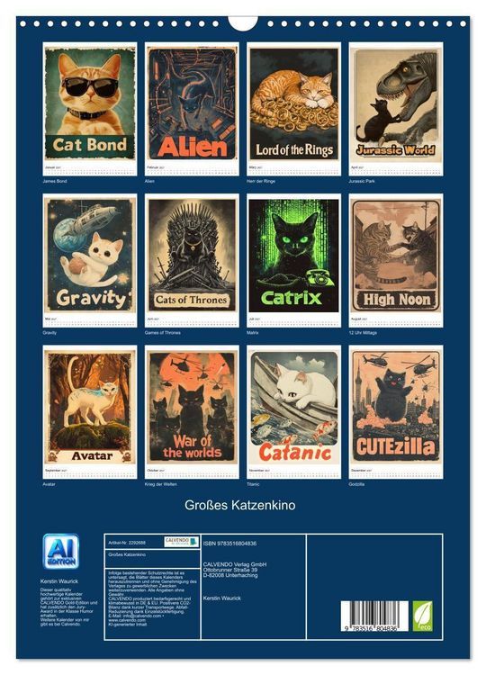 Produktbild: Gro&szlig;es Katzenkino (Wandkalender 2027 DIN A3 hoch), CALVENDO Monatskalender