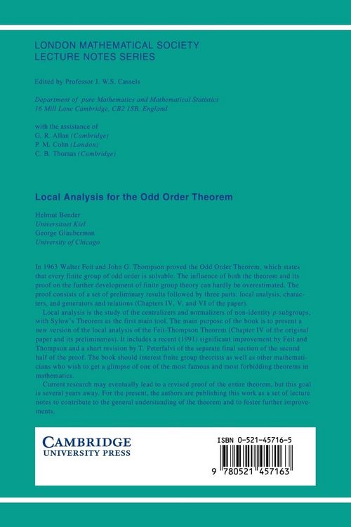 Produktbild: Local Analysis for the Odd Order Theorem