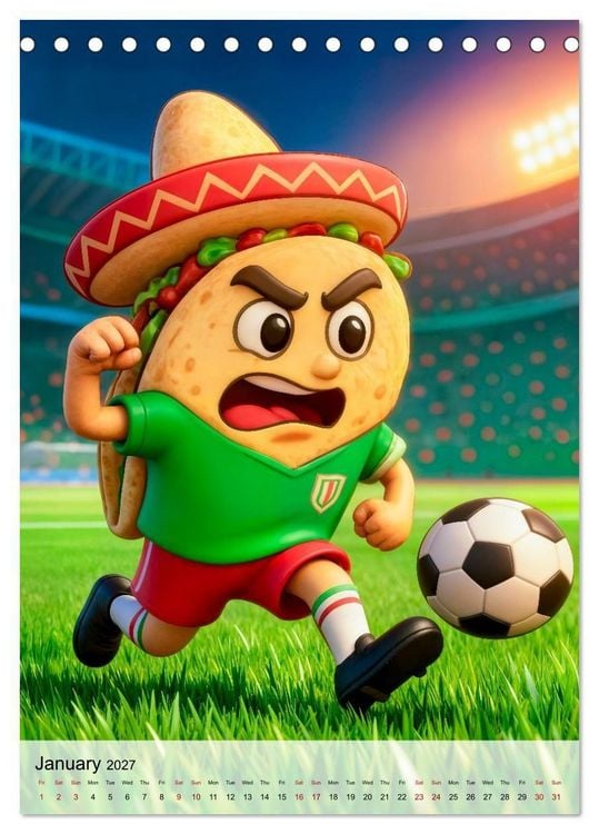 Produktbild: Funny Food Football - Creative Sports Characters (Desk Calendar 2027 DIN A5 portrait), CALVENDO 12 Month DeskCalendar