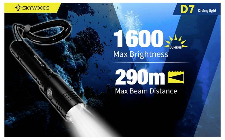 Produktbild: Skywoods 738874870022 LED Taucherlampe 1600lm akkubetrieben Schwarz