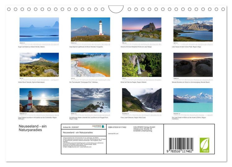Produktbild: Neuseeland - ein Naturparadies (Wandkalender 2026 DIN A4 quer), CALVENDO Monatskalender