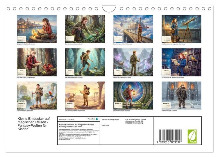 Produktbild: Kleine Entdecker auf magischen Reisen - Fantasy-Welten f&uuml;r Kinder (Wandkalender 2027 DIN A4 quer), CALVENDO Monatskalender