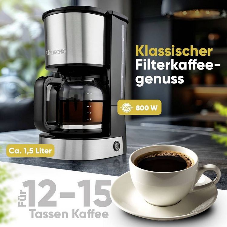 Produktbild: Clatronic KA 3808 Kaffeemaschine Edelstahl Fassungsverm&ouml;gen Tassen=12 Warmhaltefunktion, Glaskanne