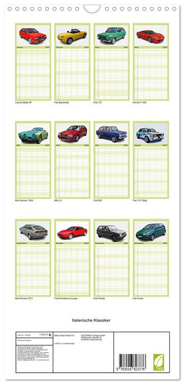 Produktbild: Familienplaner 2027 - Italienische Klassiker mit 5 Spalten (Wandkalender, 21 x 45 cm) CALVENDO