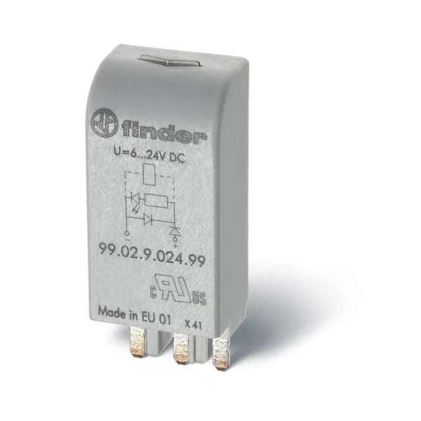 Produktbild: Finder Steckmodul mit LED, mit Freilaufdiode 99.02.9.060.99 Leuchtfarben: Gr&uuml;n Passend f&uuml;r Modell (Relais): 90.02, Finder 90.03