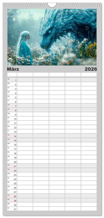 Produktbild: Familienplaner 2026 - FABELWESEN M&auml;rchenhafte Tr&auml;ume mit 5 Spalten (Wandkalender, 21 x 45 cm) CALVENDO