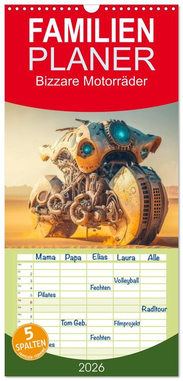 Produktbild: Familienplaner 2026 - Bizzare Motorr&auml;der mit 5 Spalten (Wandkalender, 21 x 45 cm) CALVENDO