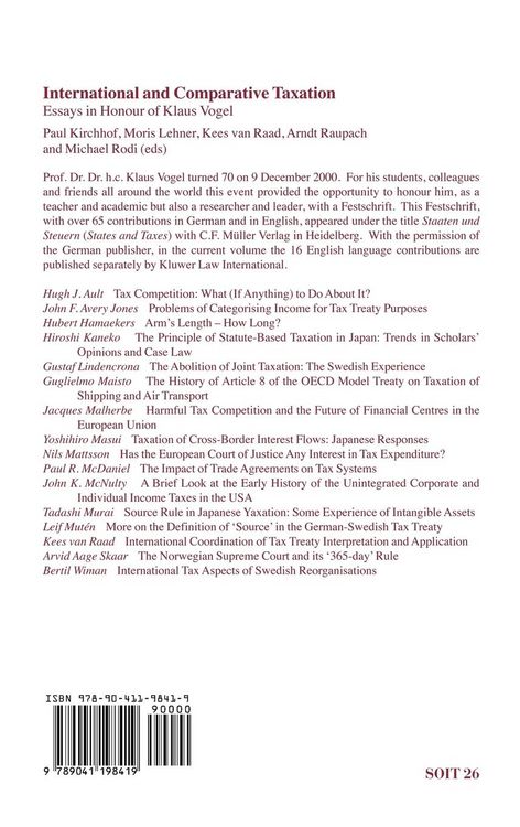 Produktbild: International and Comparative Taxation:Essays in Honour of Klaus Vogel