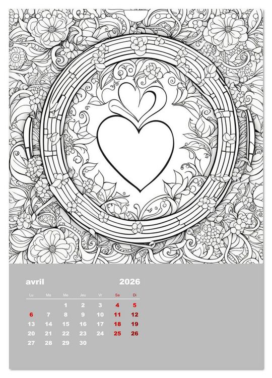Produktbild: Coloriage (Calendrier mural 2026 DIN A4 horizontal), CALVENDO calendrier mensuel