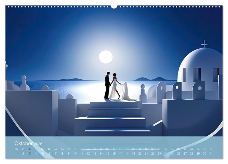 Produktbild: Santorini, Griechenland -Romatische Abendstimmung- (hochwertiger Premium Wandkalender 2026 DIN A2 quer), Kunstdruck in Hochglanz