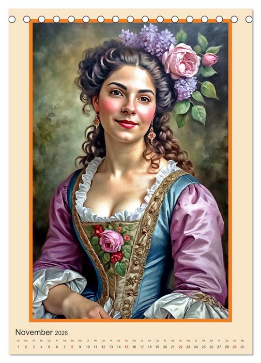 Produktbild: Portr&auml;tgalerie, Frauen in Barockkost&uuml;men (Tischkalender 2026 DIN A5 hoch), CALVENDO Monatskalender