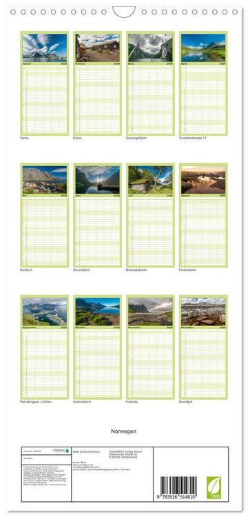Produktbild: Familienplaner 2026 - Norwegen mit 5 Spalten (Wandkalender, 21 x 45 cm) CALVENDO