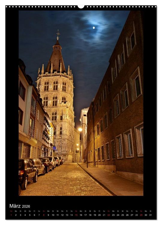 Produktbild: K&ouml;ln-Nachts - Eine Metropole nicht nur im Mondschein (hochwertiger Premium Wandkalender 2026 DIN A2 hoch), Kunstdruck in Hochglanz
