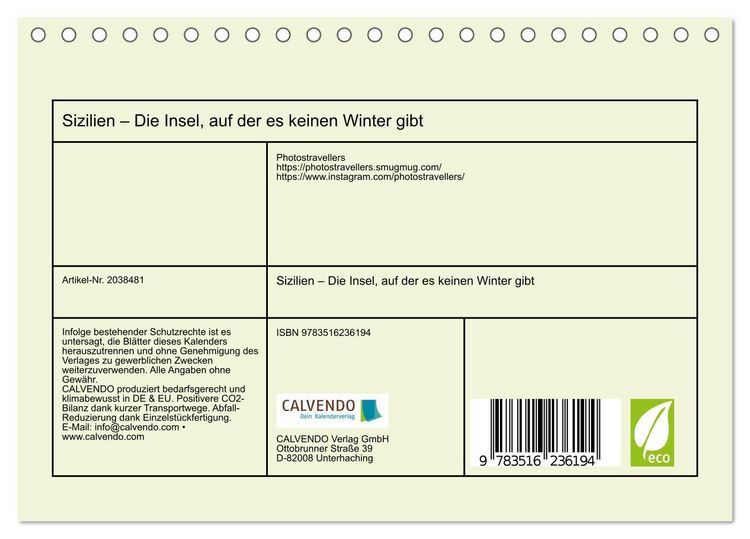 Produktbild: Sizilien &ndash; Die Insel, auf der es keinen Winter gibt (Tischkalender 2026 DIN A5 quer), CALVENDO Monatskalender