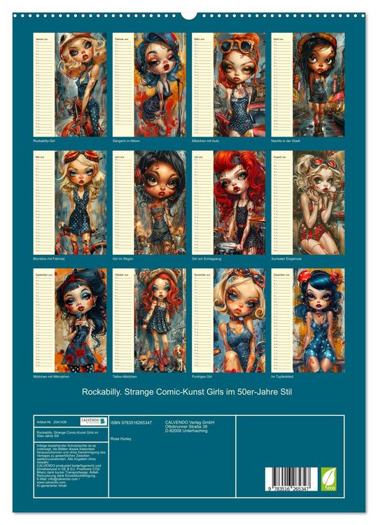Produktbild: Rockabilly. Strange Comic-Kunst Girls im 50er-Jahre Stil (hochwertiger Premium Wandkalender 2026 DIN A2 hoch), Kunstdruck in Hochglanz