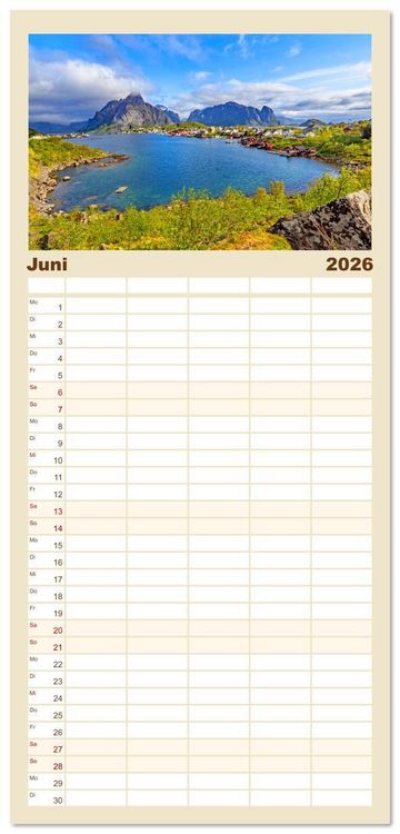 Produktbild: Familienplaner 2026 - Vom Nordkap zum S&uuml;dkap mit 5 Spalten (Wandkalender, 21 x 45 cm) CALVENDO