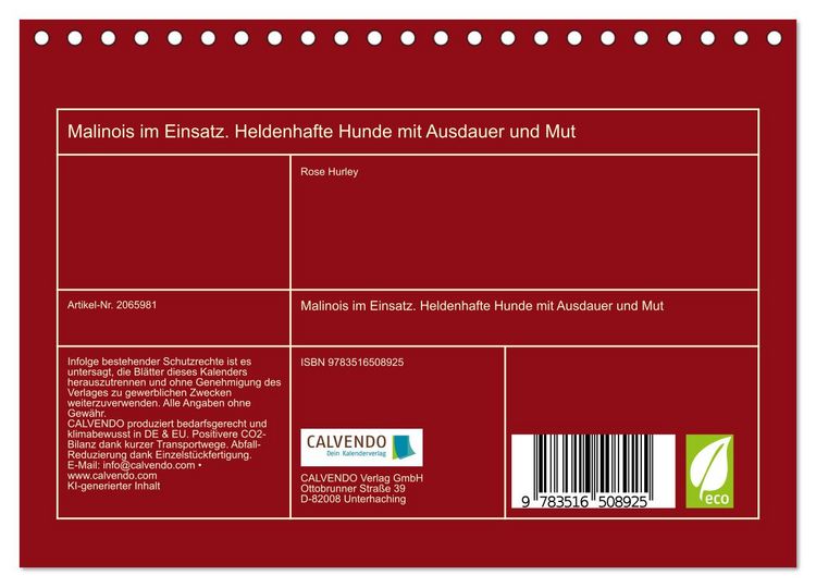 Produktbild: Malinois im Einsatz. Heldenhafte Hunde mit Ausdauer und Mut (Tischkalender 2026 DIN A5 quer), CALVENDO Monatskalender