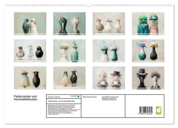 Produktbild: Federzauber und Hochzeitsfreuden (hochwertiger Premium Wandkalender 2026 DIN A2 quer), Kunstdruck in Hochglanz