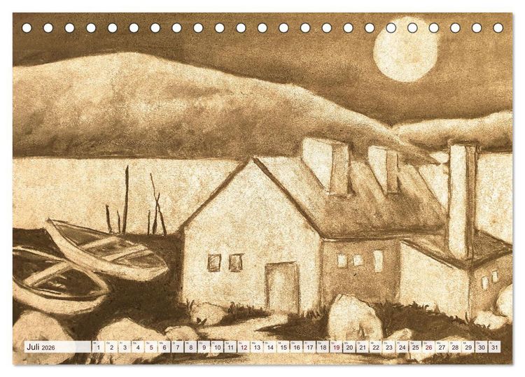 Produktbild: Pausen f&uuml;r deine Seele - Seelenlandschaften in Sepia - Ein Jahr der Ruhe mit Kohlezeichnungen (Tischkalender 2026 DIN A5 quer), CALVENDO Monatskalender