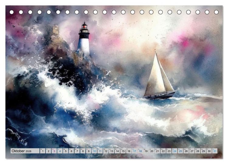 Produktbild: Segeltr&auml;ume und Leuchtturmlichter (Tischkalender 2026 DIN A5 quer), CALVENDO Monatskalender