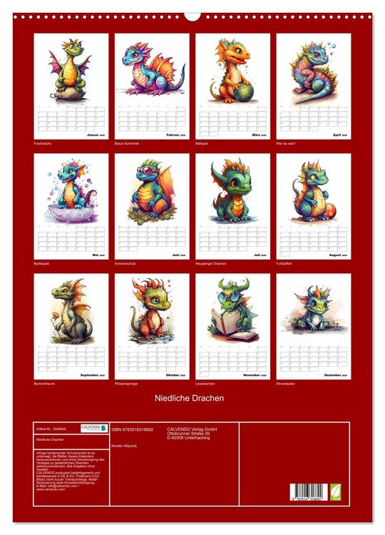Produktbild: Niedliche Drachen (Wandkalender 2026 DIN A2 hoch), CALVENDO Monatskalender