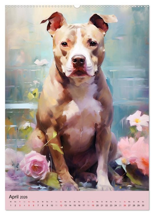 Produktbild: Pit Bull Aquarelle. Illustrationen von tollen Hunden (Wandkalender 2026 DIN A2 hoch), CALVENDO Monatskalender