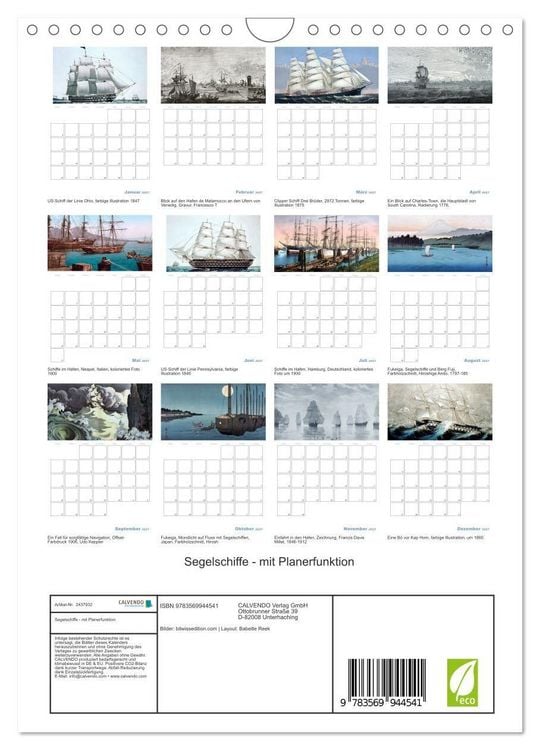 Produktbild: Segelschiffe - mit Planerfunktion (Wandkalender 2027 DIN A4 hoch), CALVENDO Monatskalender