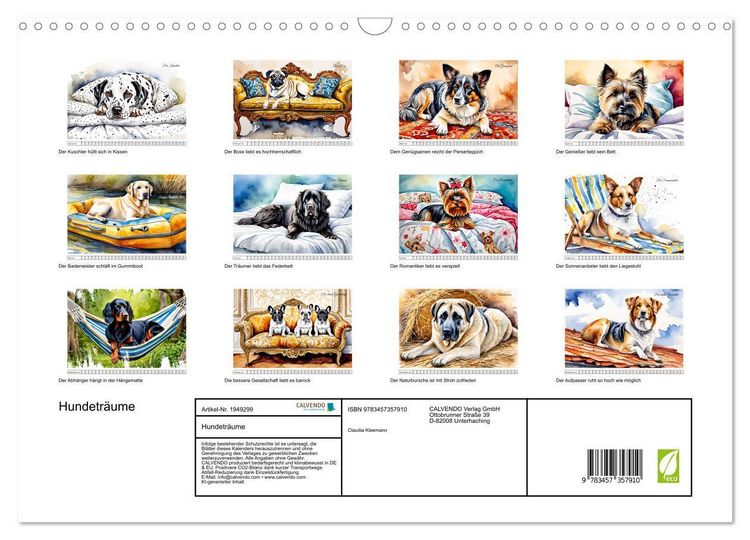 Produktbild: Hundetr&auml;ume (Wandkalender 2026 DIN A3 quer), CALVENDO Monatskalender