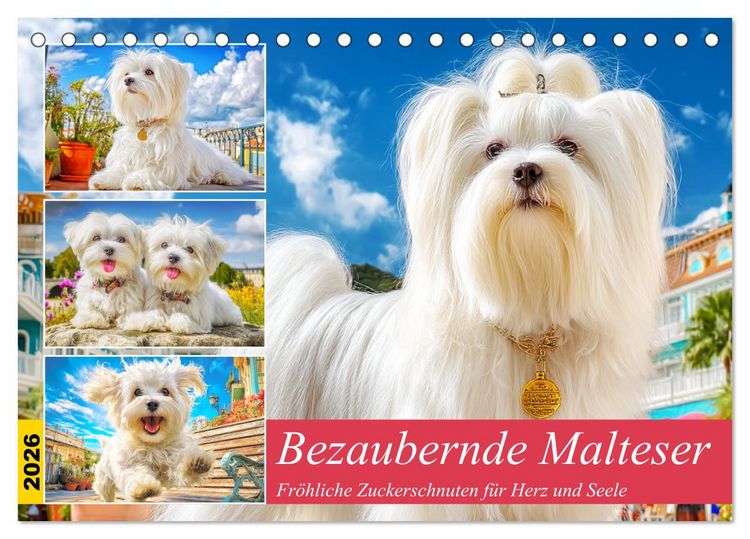 Produktbild: Bezaubernde Malteser. Fr&ouml;hliche Zuckerschnuten f&uuml;r Herz und Seele (Tischkalender 2026 DIN A5 quer), CALVENDO Monatskalender