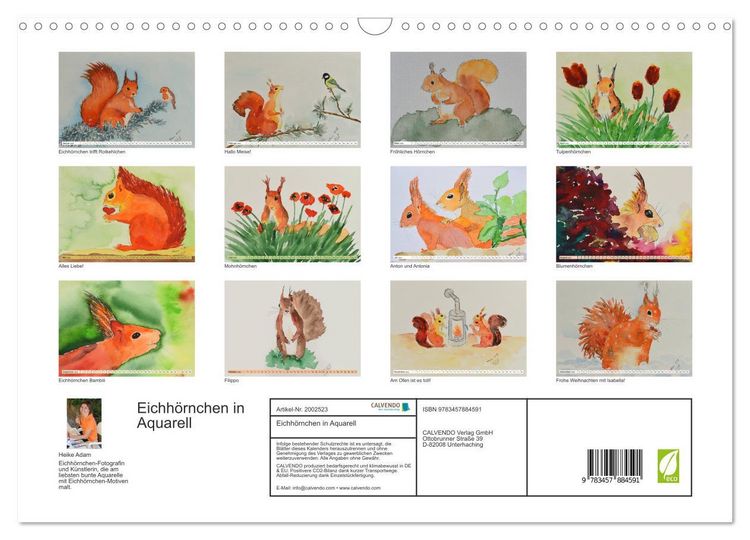Produktbild: Eichh&ouml;rnchen in Aquarell (Wandkalender 2026 DIN A3 quer), CALVENDO Monatskalender