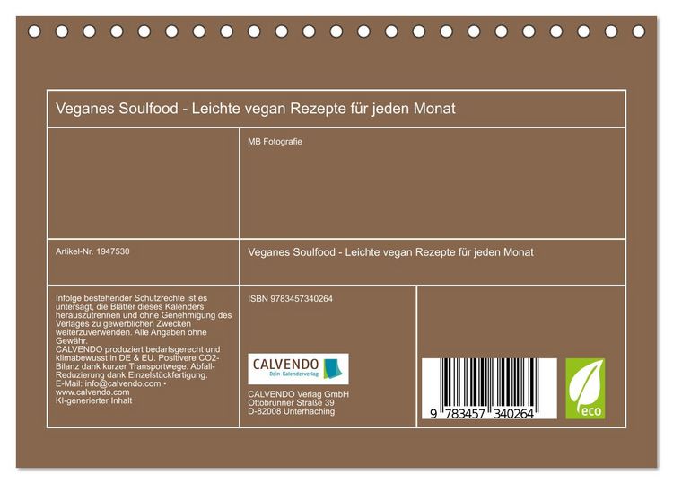 Produktbild: Veganes Soulfood - Leichte vegan Rezepte f&uuml;r jeden Monat (Tischkalender 2026 DIN A5 quer), CALVENDO Monatskalender