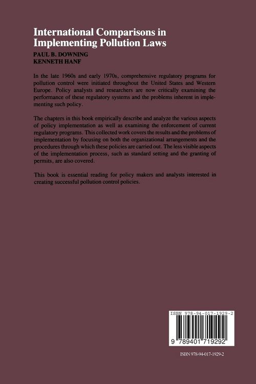 Produktbild: International Comparisons in Implementing Pollution Laws