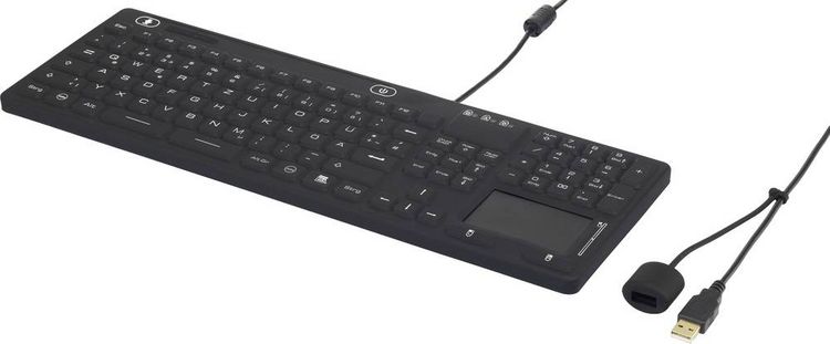 Produktbild: iM-IKB110-BK Tastatur Renkforce Schwarz Spritzwassergesch&uuml;tzt, Staubgesch&uuml;tzt, Touch-Oberfl&auml;che