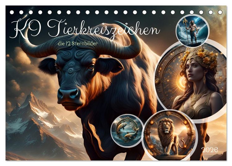 Produktbild: KI Tierkreiszeichen (Tischkalender 2026 DIN A5 quer), CALVENDO Monatskalender