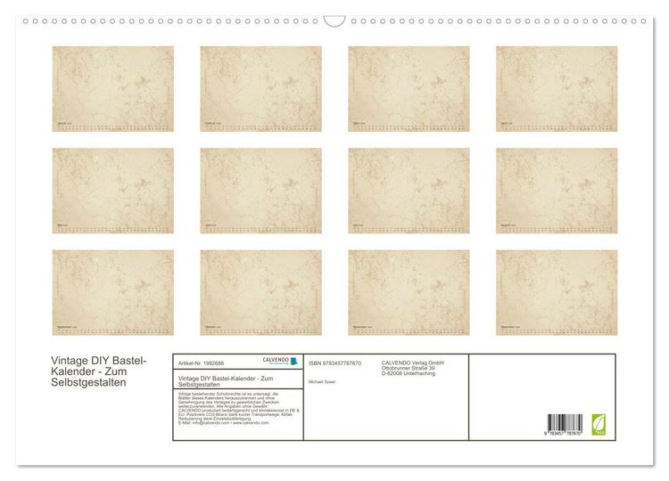Produktbild: Vintage DIY Bastel-Kalender - Zum Selbstgestalten (Wandkalender 2026 DIN A2 quer), CALVENDO Monatskalender